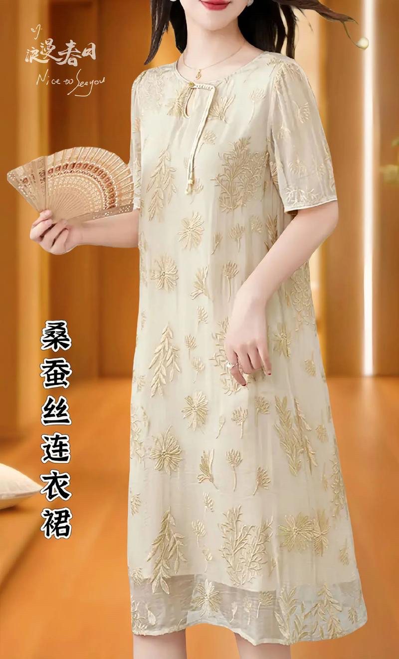 真丝/桑蚕丝百搭衬衫连衣裙复古提花设计师