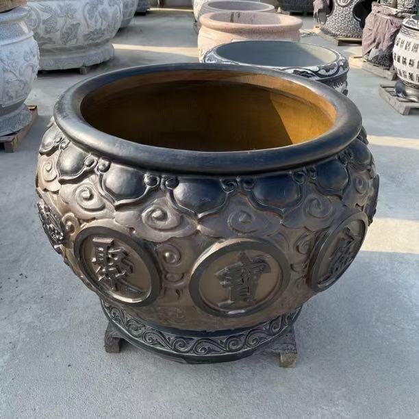 定金    青石仿古圆形石雕聚宝盆鱼缸花盆庭院养鱼家用造景摆件