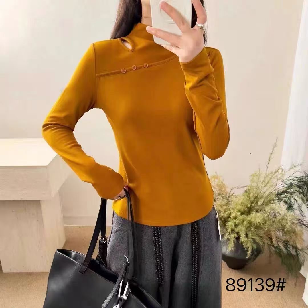 抗起球半高领女杏色磨毛加绒T恤内搭时尚洋气ins秋冬