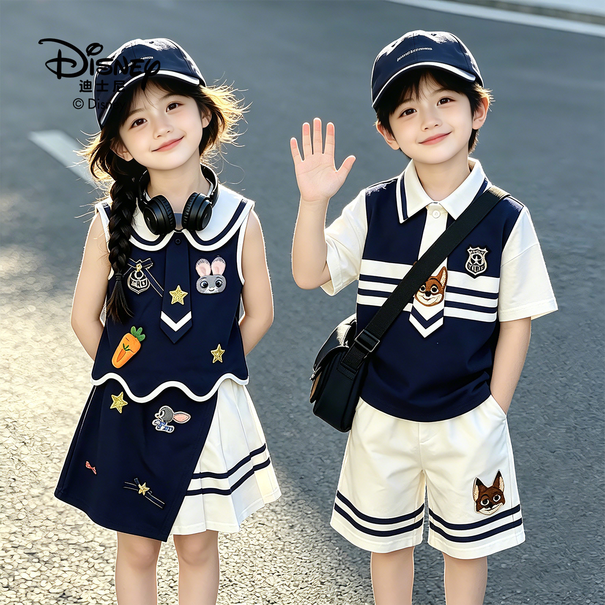 Disney/迪士尼兔子警官儿童短袖套装连衣裙夏季洋气休闲百搭时尚