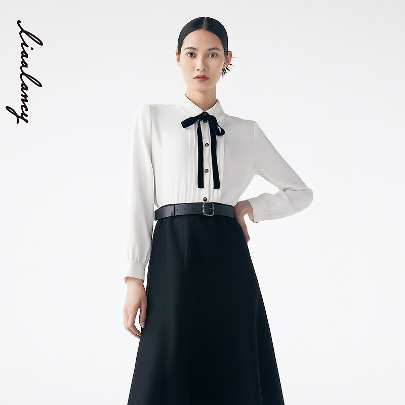 LANCY/朗姿长袖宽松白色衬衫女优雅气质学院风上衣设计感衬衣