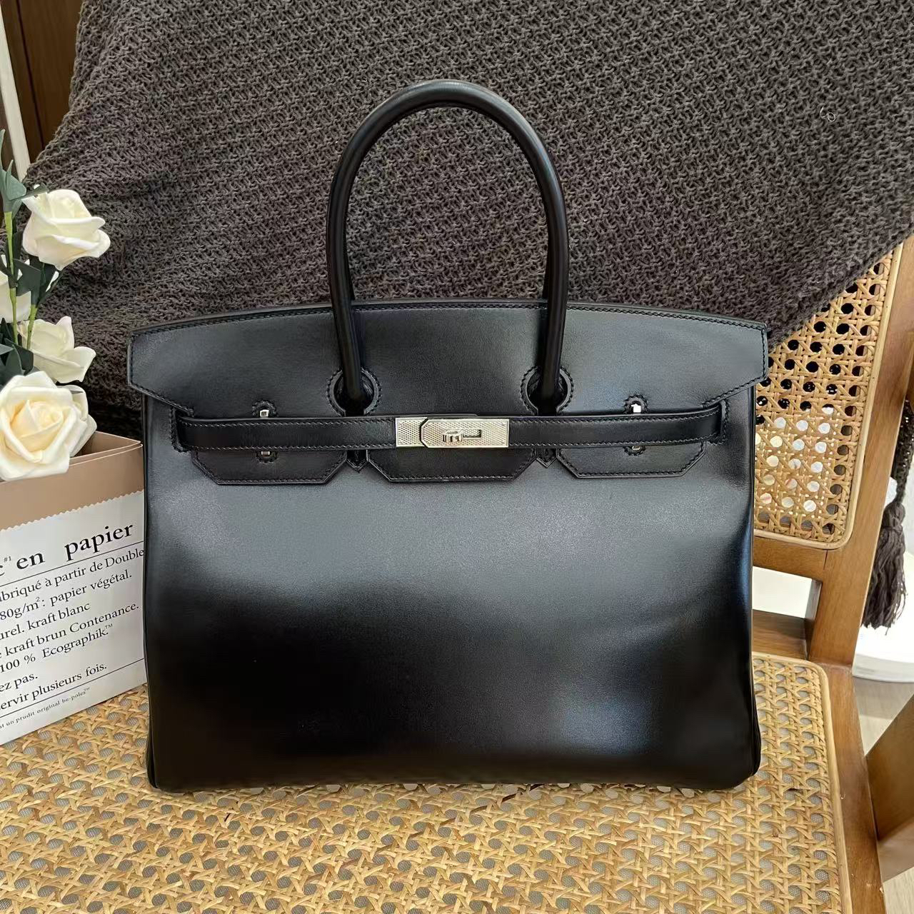 99新 Hermes/爱马仕 birkin 35 框R box 黑色jd0916a2 