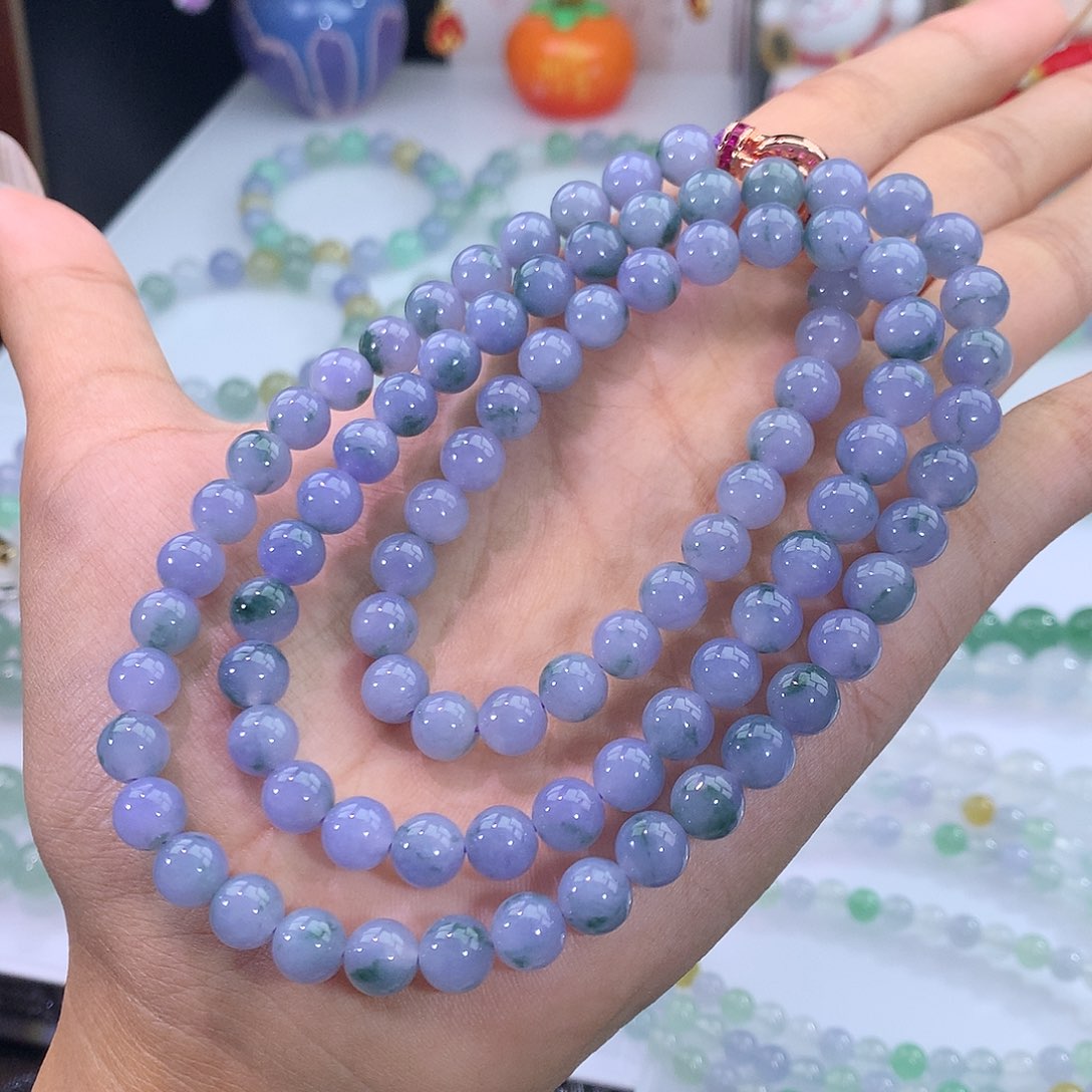 翡翠未镶嵌手链10号 紫罗兰飘花项链