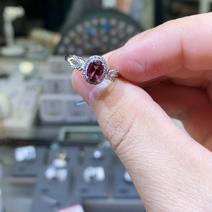 碧玺戒指银S925镶嵌天然碧玺戒指