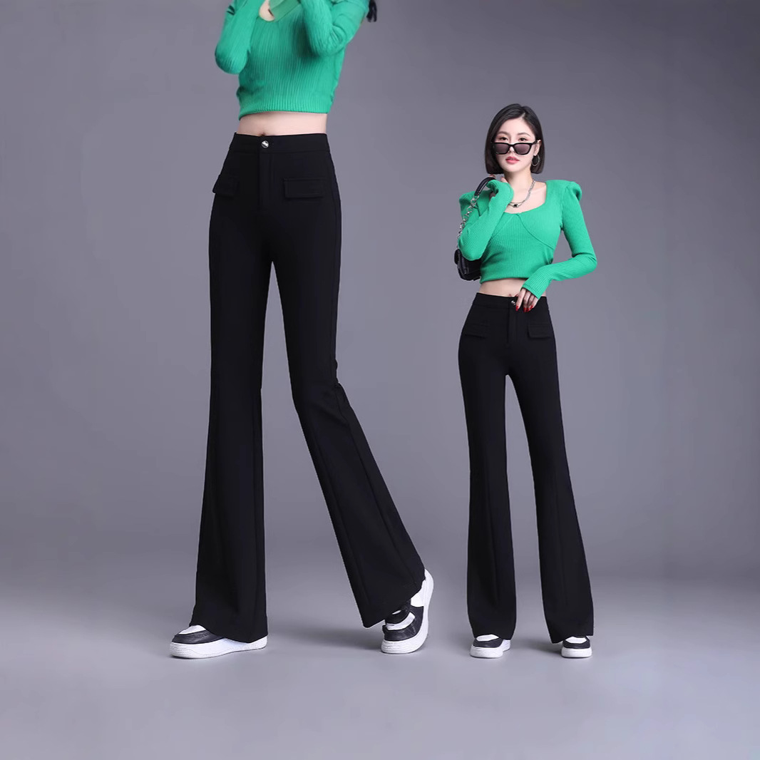 春秋新款小个子高腰弹力百搭裤子女休闲显瘦弹力微喇叭裤JXY5313