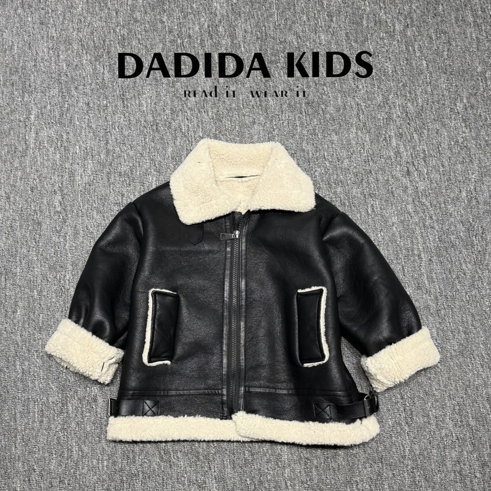 dadida/嗒嘀嗒2025冬季男童新款英伦皮衣厚外套505980395