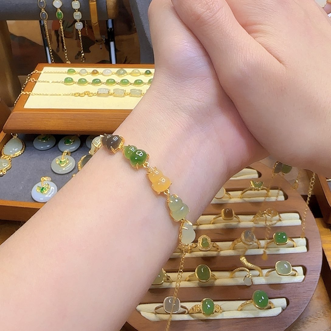 和田玉手链银S925镀金镶嵌多样性发货