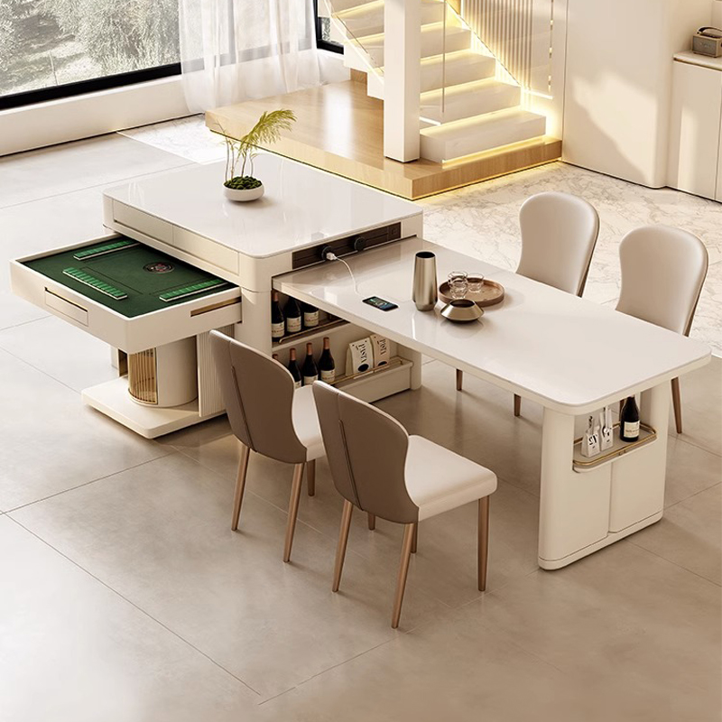 麻雀王伸缩岛台餐桌式全自动麻将机一体两用简约家用奶油风麻将桌