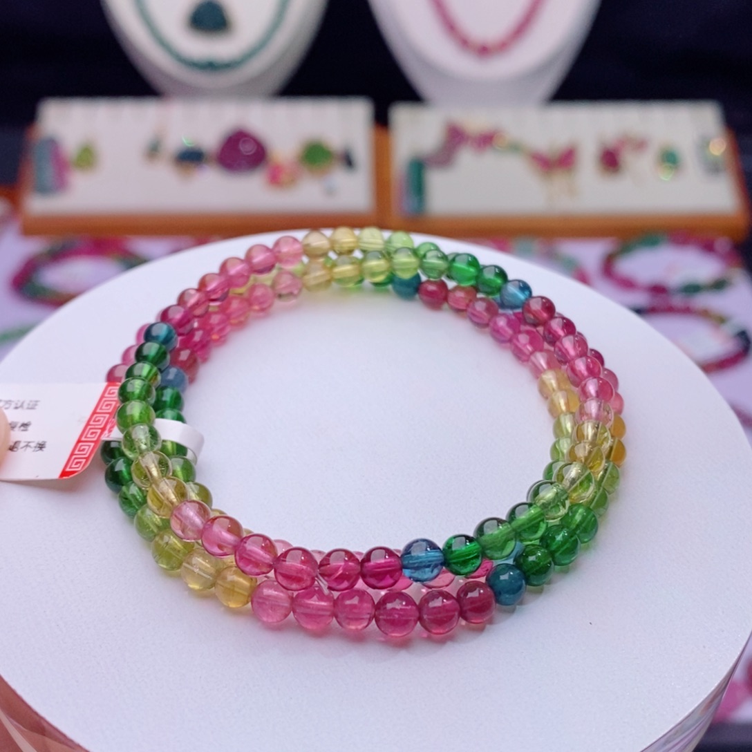 未镶嵌手链碧玺三圈圆珠手链yy