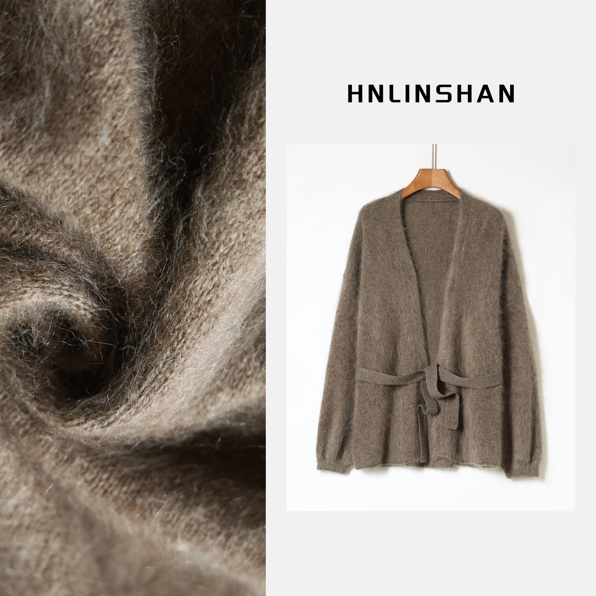 HNLINSHAN【漫不经心】100%羊毛拉毛慵懒毛衣开衫外套BQZ1023
