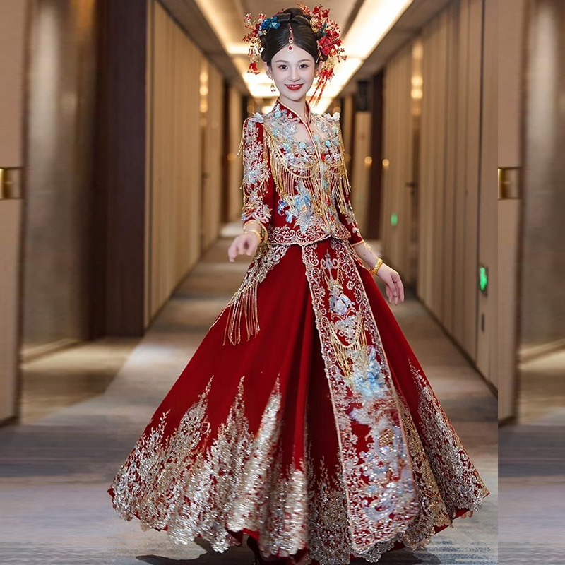 秋冬丝绒秀禾服新娘结婚服装2025新款中式礼服敬酒服出阁服秀和服