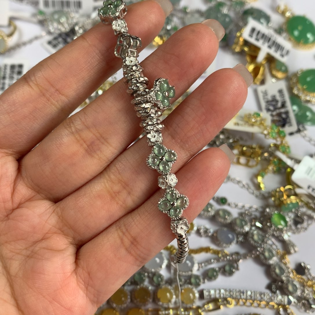 西****翡翠银S925镶嵌戒指手链