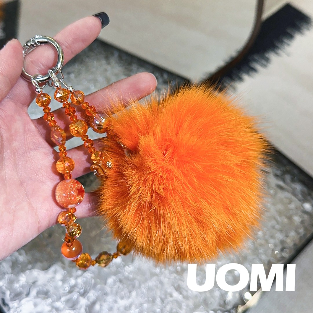 【橙色,粉紫毛球链】Uomi手机链适用于苹果安卓