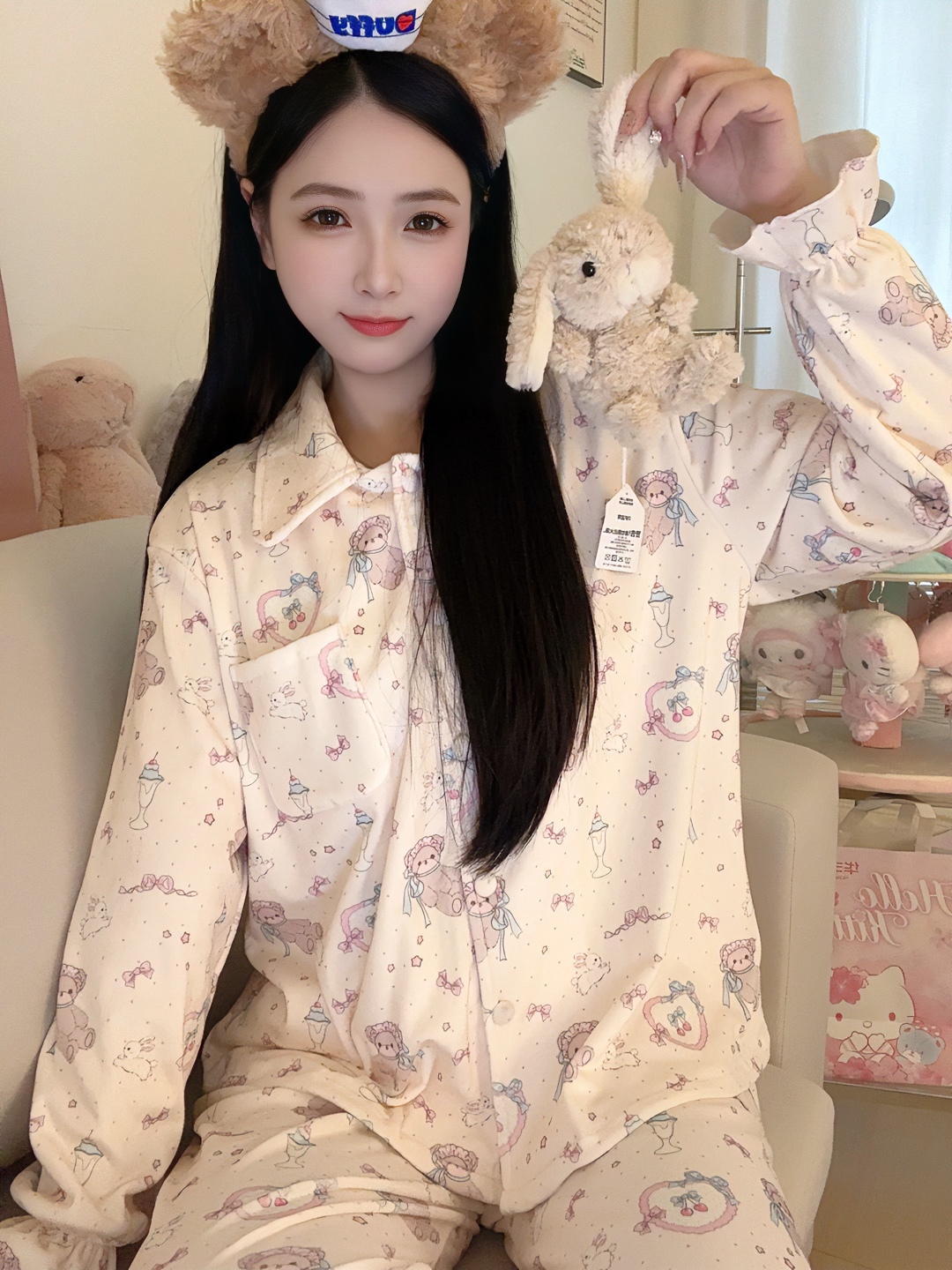 PURES原创【晚安熊】秋冬款海岛绒女家居服可爱卡通简约保暖睡衣