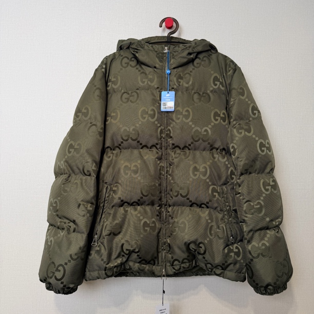 未使用 GUCCI/古驰 绿色满印羽绒服/46/编号11999