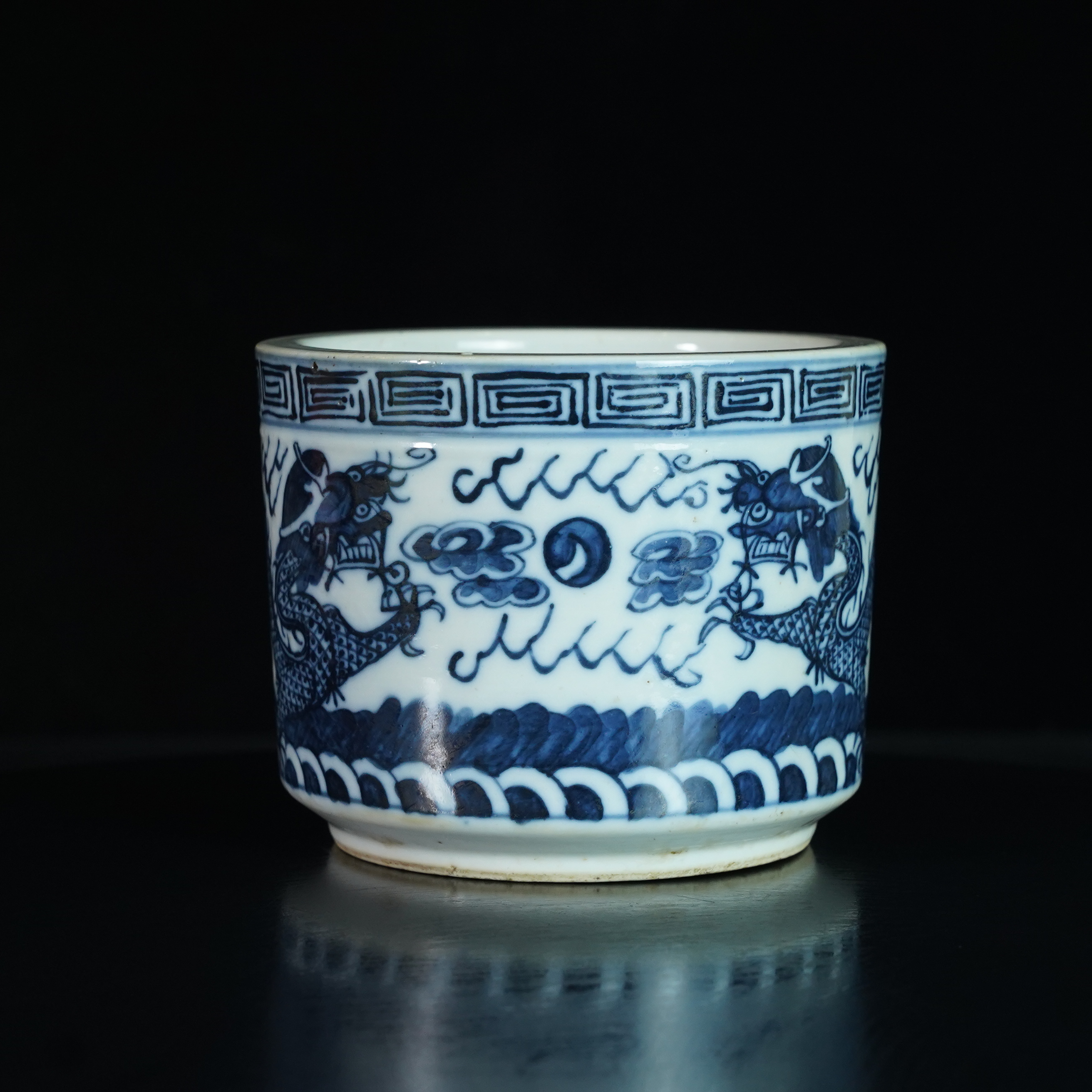 LABC250105011【十竹斋】清光绪二龙戏珠青花香炉