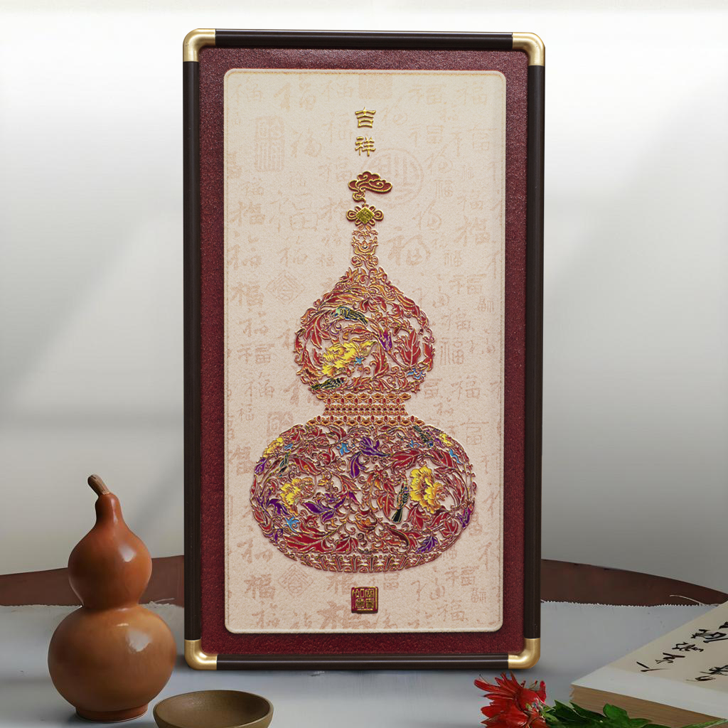 福禄吉祥皮革肌理立体葫芦玄关走廊客厅玄关装饰画葫芦1933