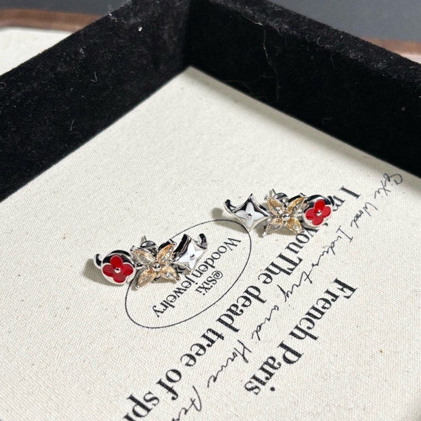 铜合金合成锆石耳饰 三色花花耳环EH3769