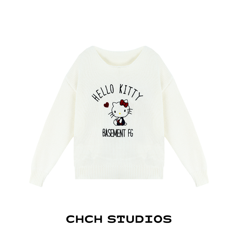 RAZZ103679秋冬新款宽松圆领长袖毛衣女卡通刺绣针织上衣