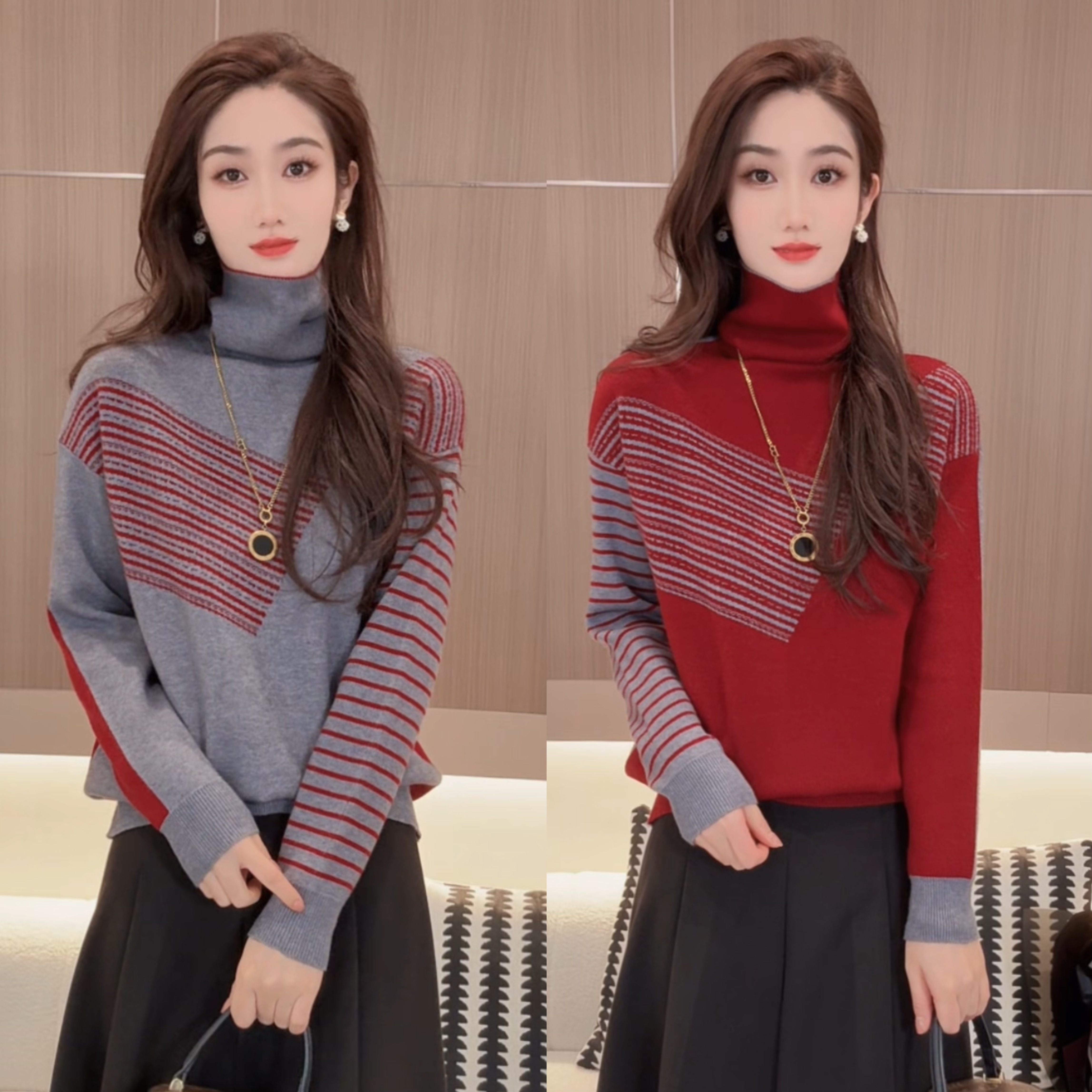 【迪好麗高】1616 【双面双穿】2025年冬季新款长袖堆堆领毛衫女时尚