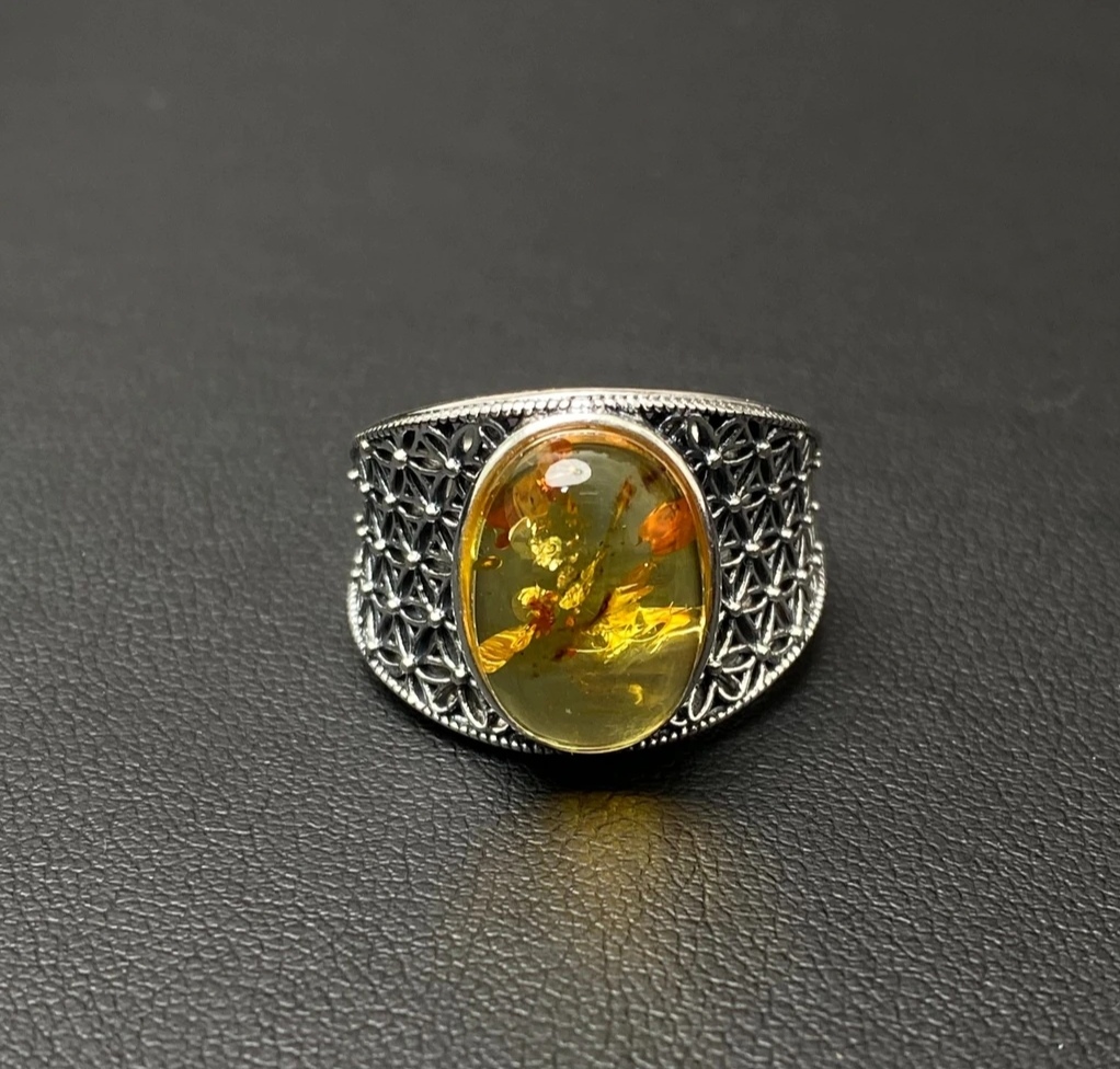 925银戒指 S925通体纯银珀珀开口戒镂空