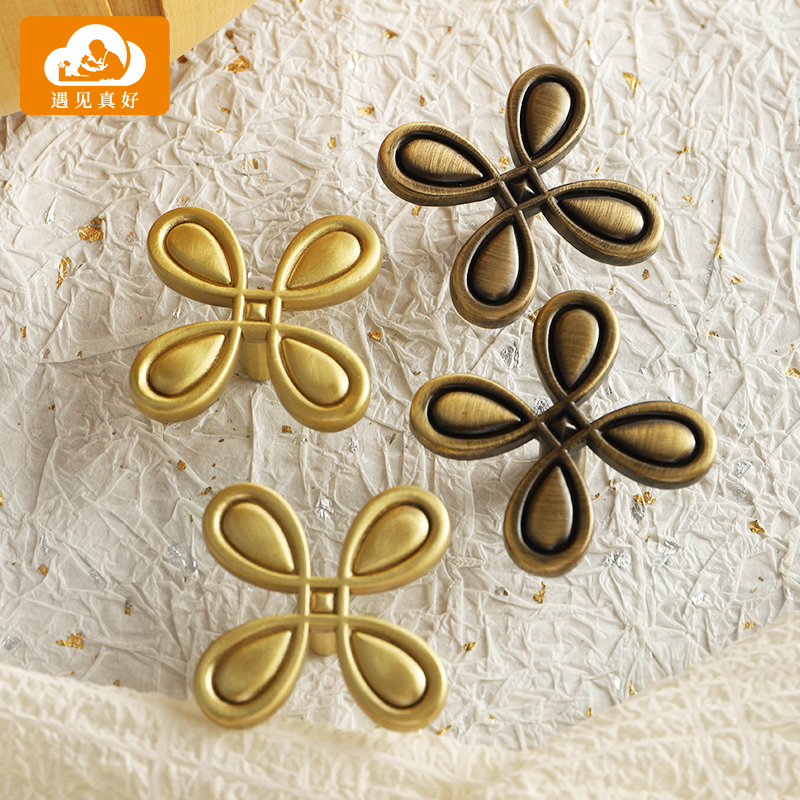 遇见真好创意四叶草拉手儿童房衣柜门把手轻奢抽屉金色银色拉手