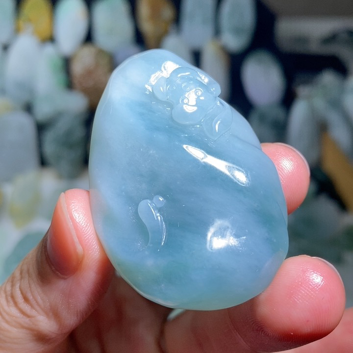 A货冰润飘花晴绿葫芦玉坠