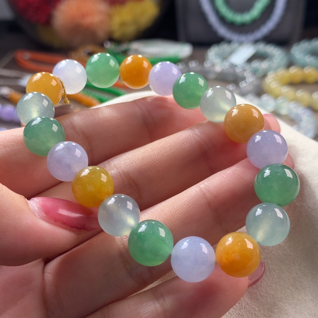 翡翠手链未镶嵌翡翠冰底多宝卡10+