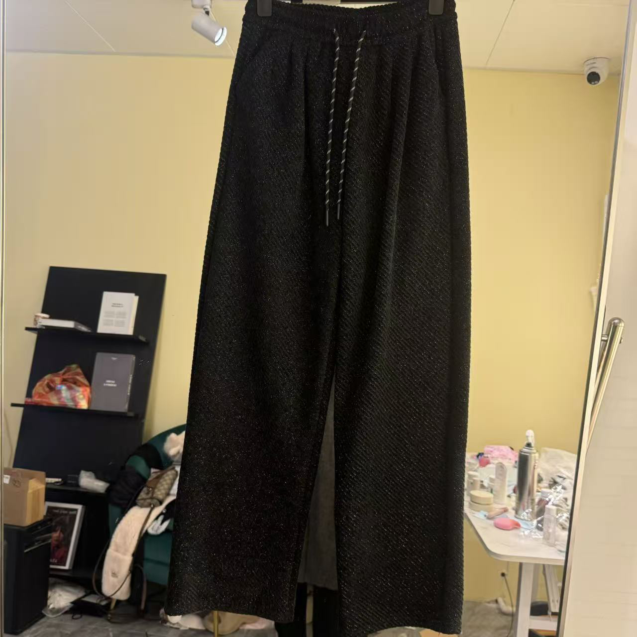 秋冬季加绒满天星垂感抽绳高腰显瘦宽松百搭休闲阔腿长裤