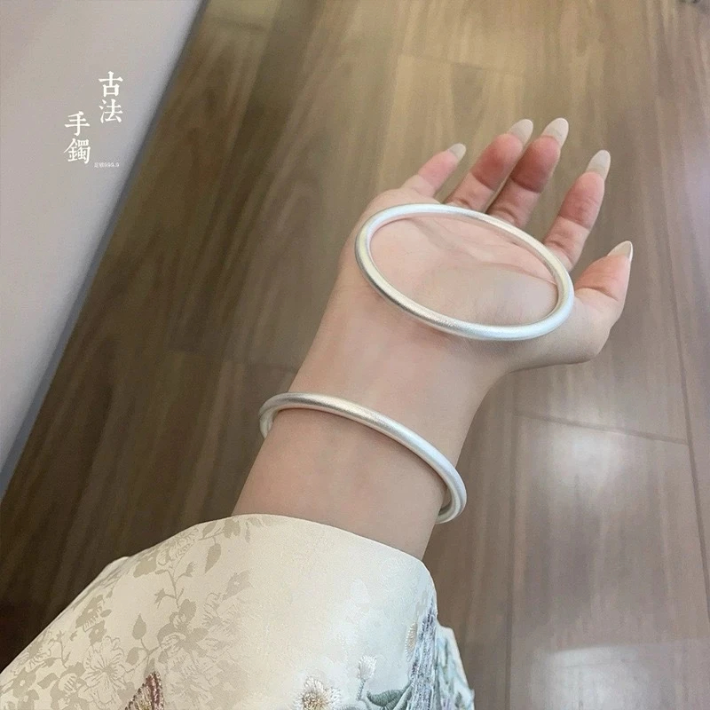 【七天试戴】999银手镯女素圈光面30g闭口实心简约年轻款送约qkc