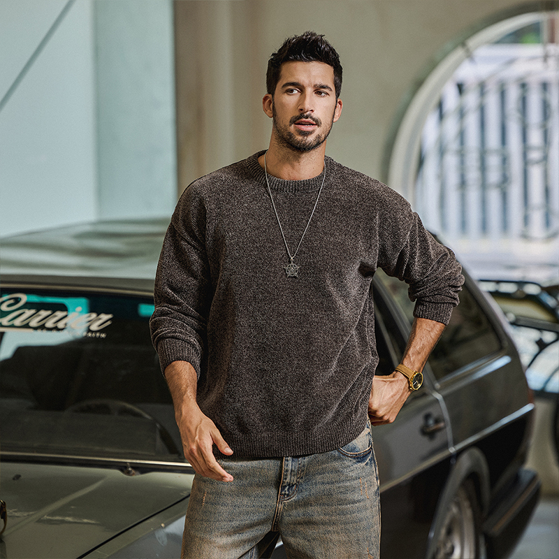 美式复古针织衫毛衣休闲宽松长袖上衣秋冬季打底衫帅气百搭毛衣男