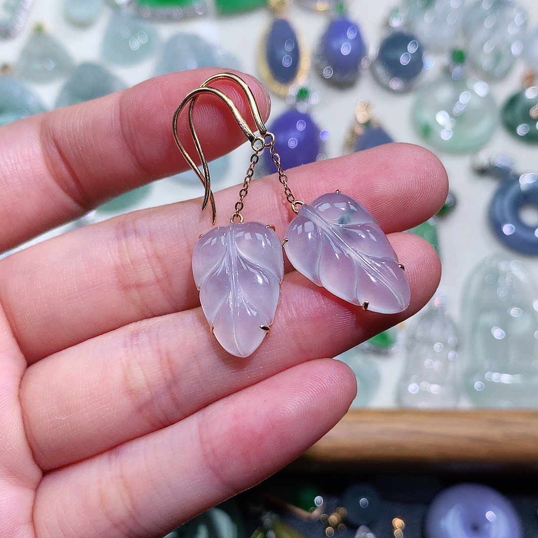 翡翠18K金镶嵌颈饰耳钩