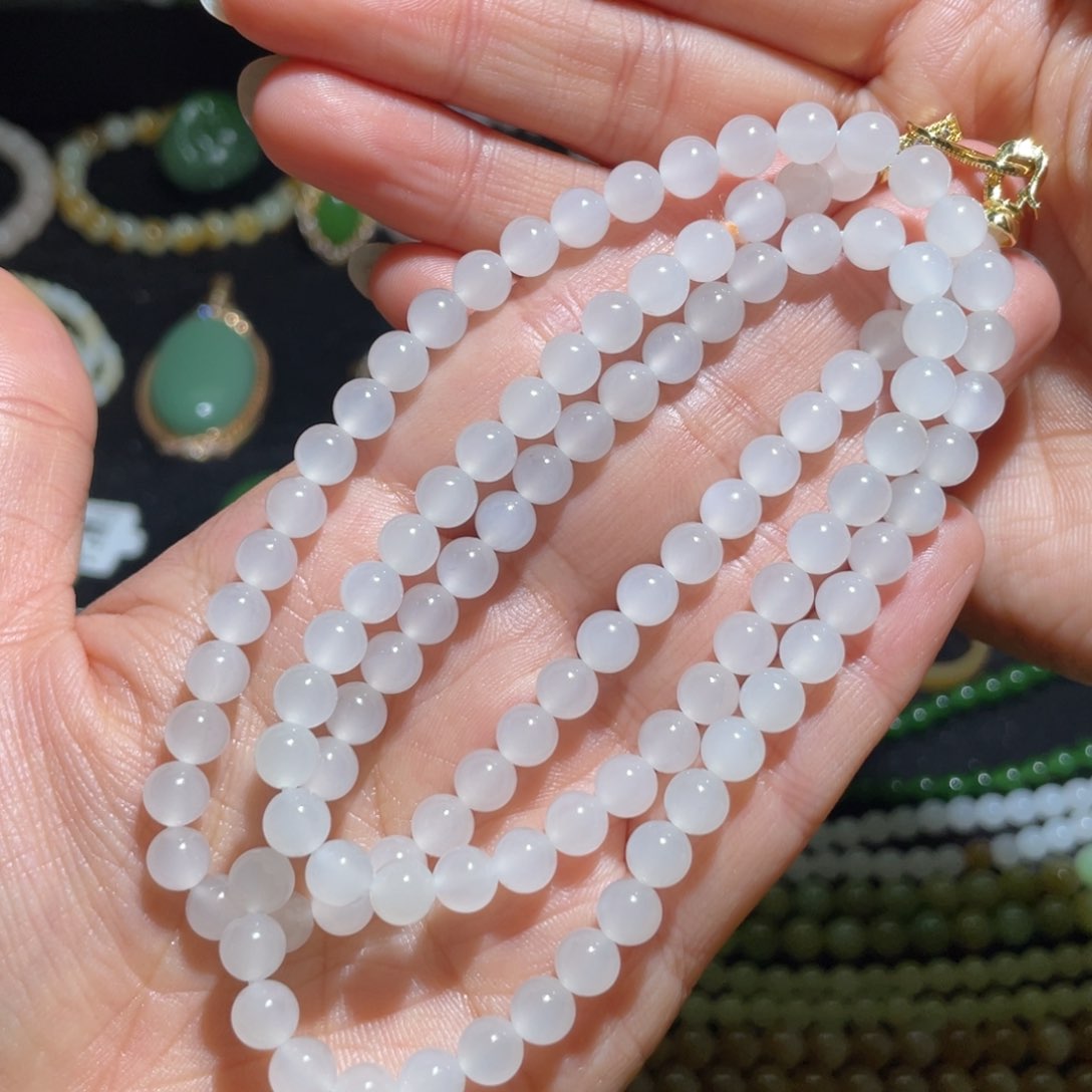 和田玉冰底白月光108卡6mm未镶嵌