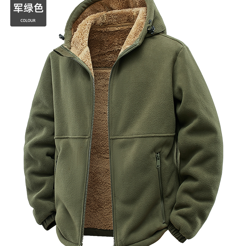 大码男士夹克抓绒衣外套休闲秋冬季摇粒绒羊羔绒加厚宽松连帽