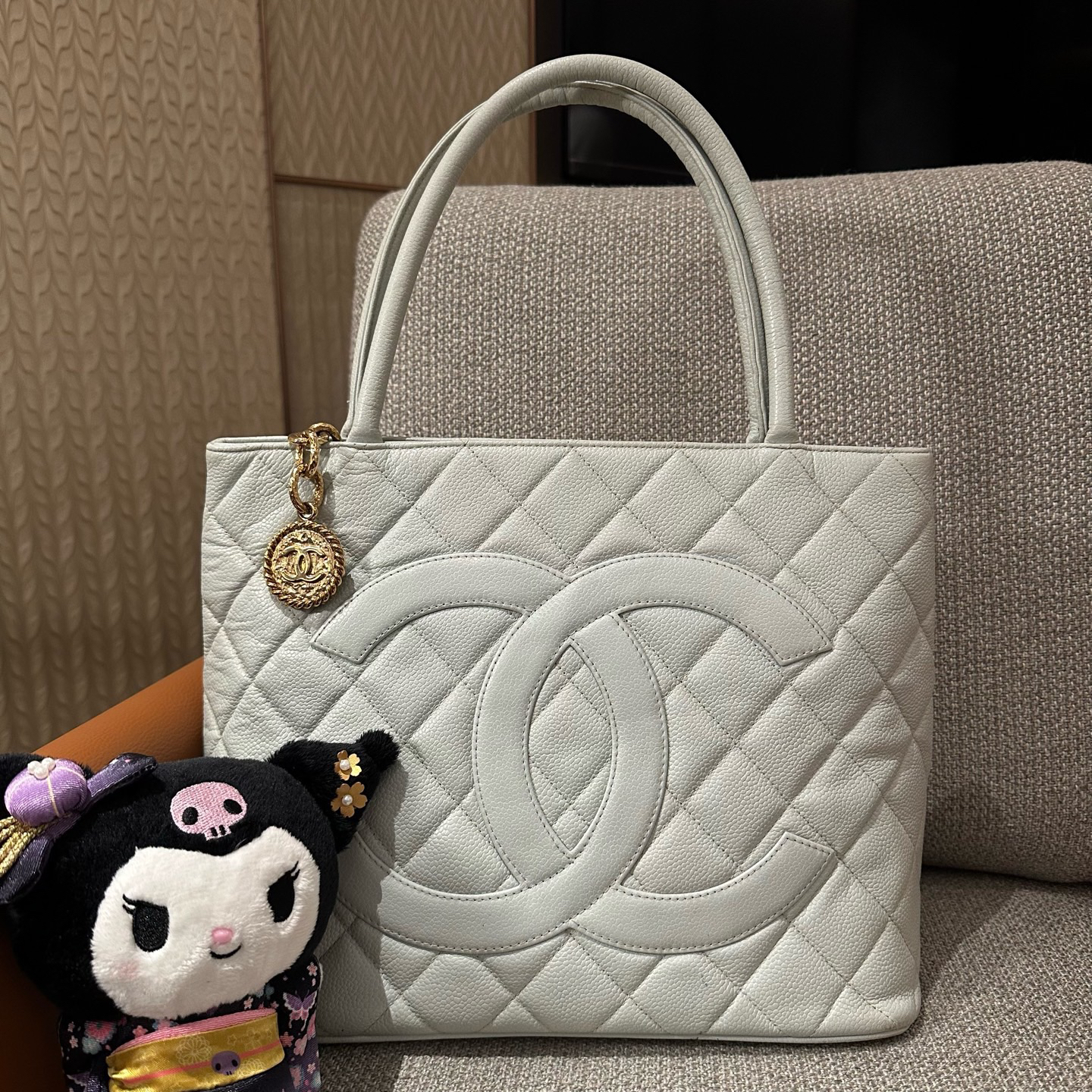 95新 Chanel/香奈儿 Chanel香奈儿 薄荷绿鱼子酱希尔顿金扣手提包