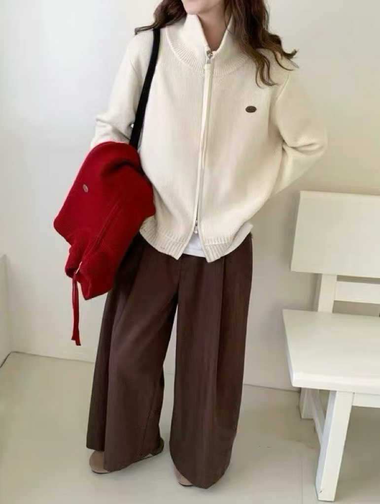 2270-2-CQ白色新款双头拉链立领针织上衣（80-135）
