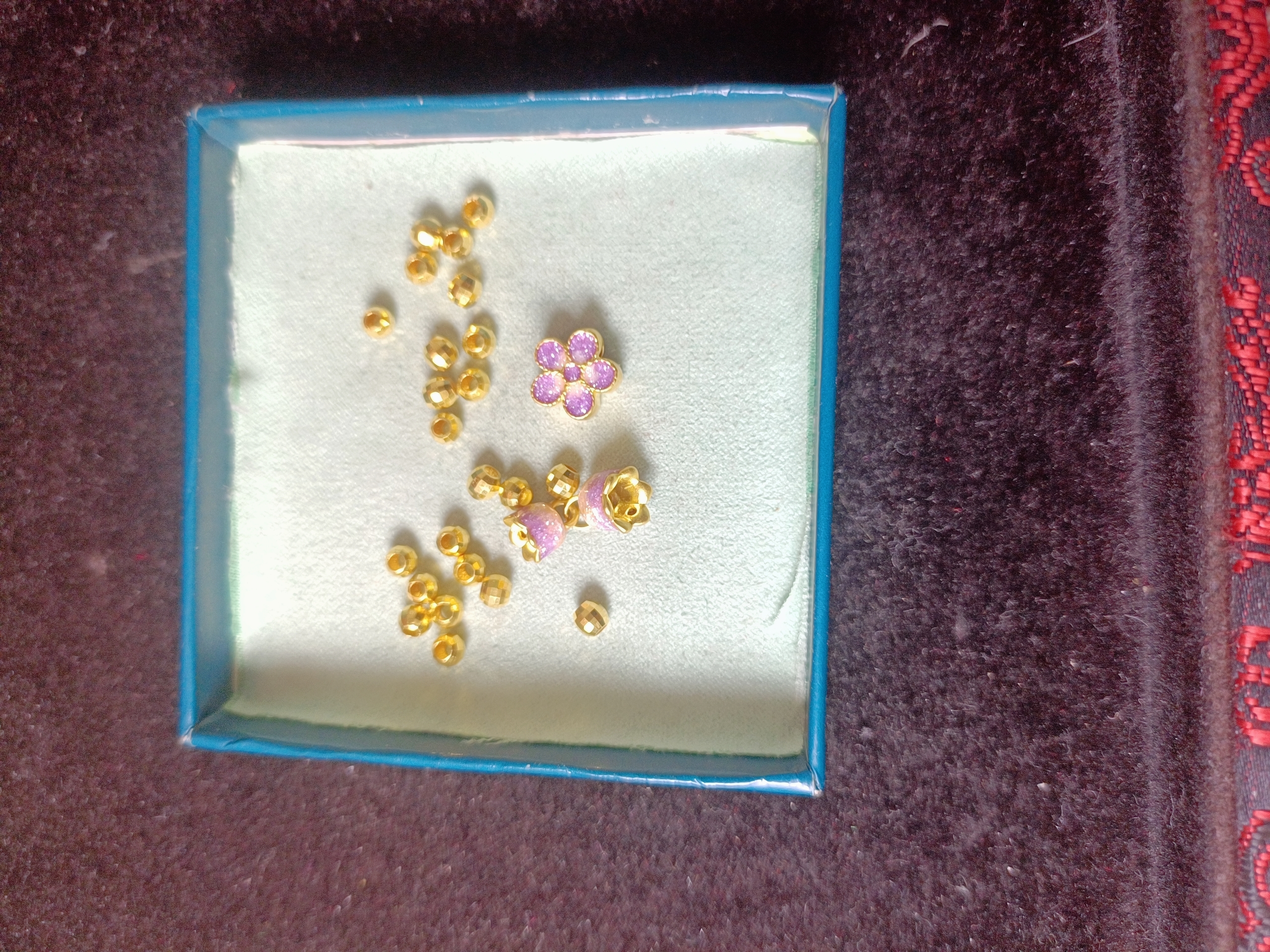 足金999微硬金5D精品梦幻紫花花4/金珠3.813克手串