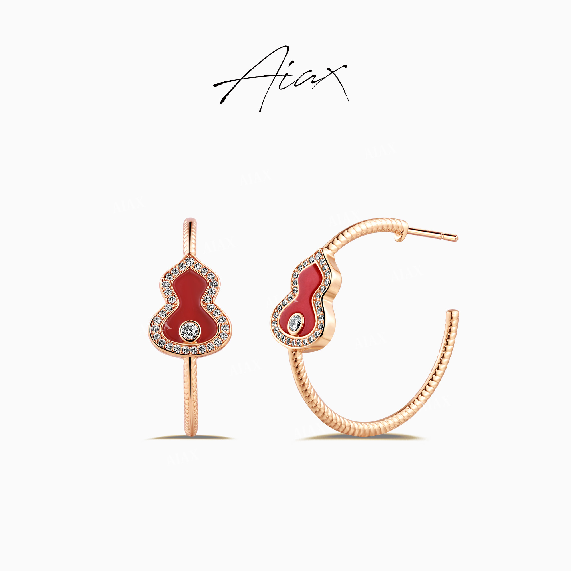 AIAX 镀K金 现代风格传统吉祥葫芦蛇年红色耳环TSL1233