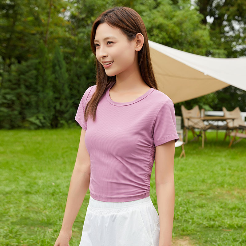 XVRV2025夏季新款锦纶短袖T恤透气瑜伽健身户外跑步服女跳舞上衣