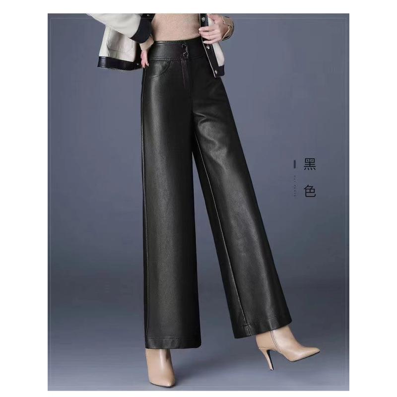 秋冬新款皮裤阔腿裤高腰垂感显瘦时尚