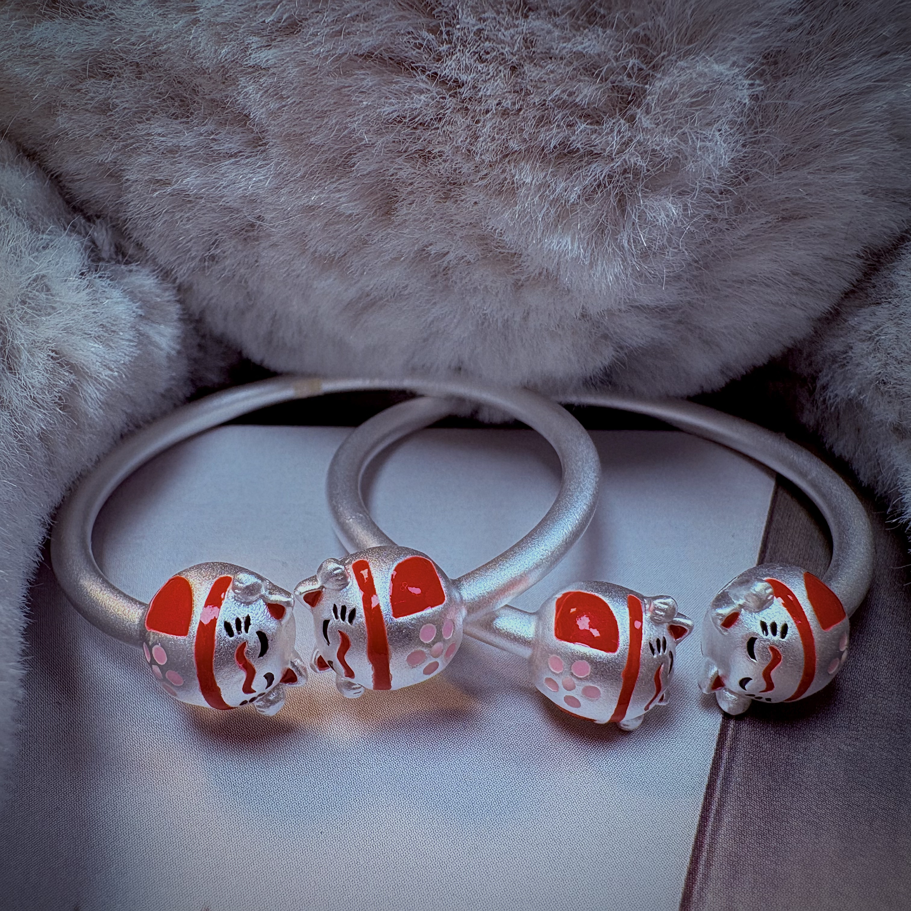 足银手镯 足银精工招财猫宝宝手镯银镯子纯银精致时尚精美银制品