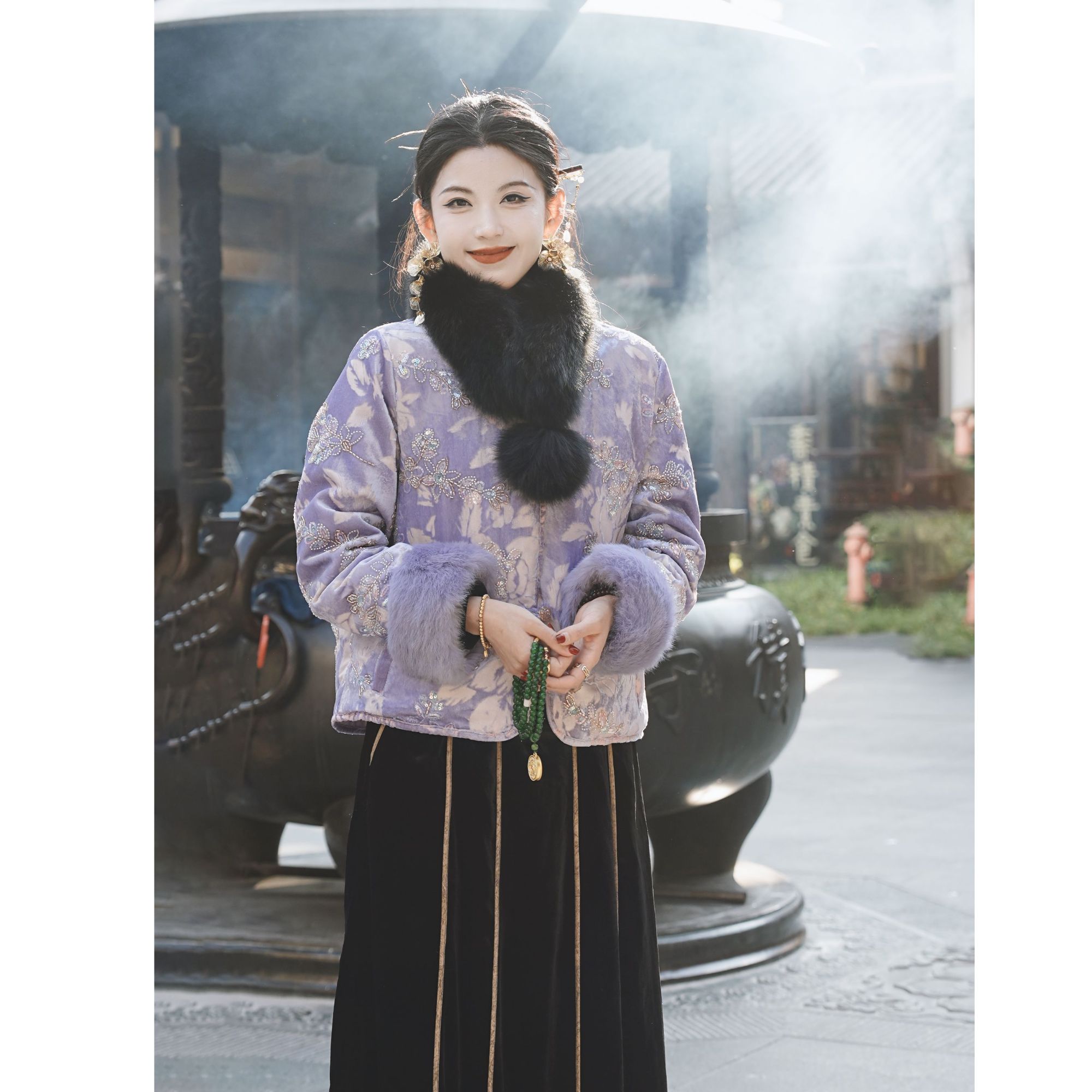 【渡红尘】新中式国风刺绣兔毛新款贵气冬款鹅绒羽绒服女LY-G9086