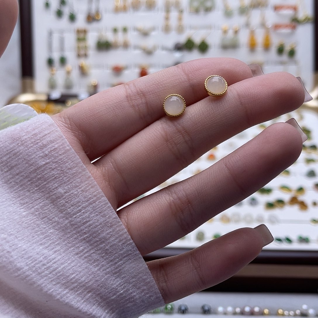 银S925镶嵌和田玉耳饰