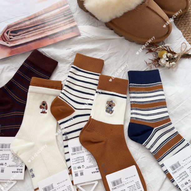 美拉德色系条纹百搭高筒袜春秋季休闲学生女士袜子