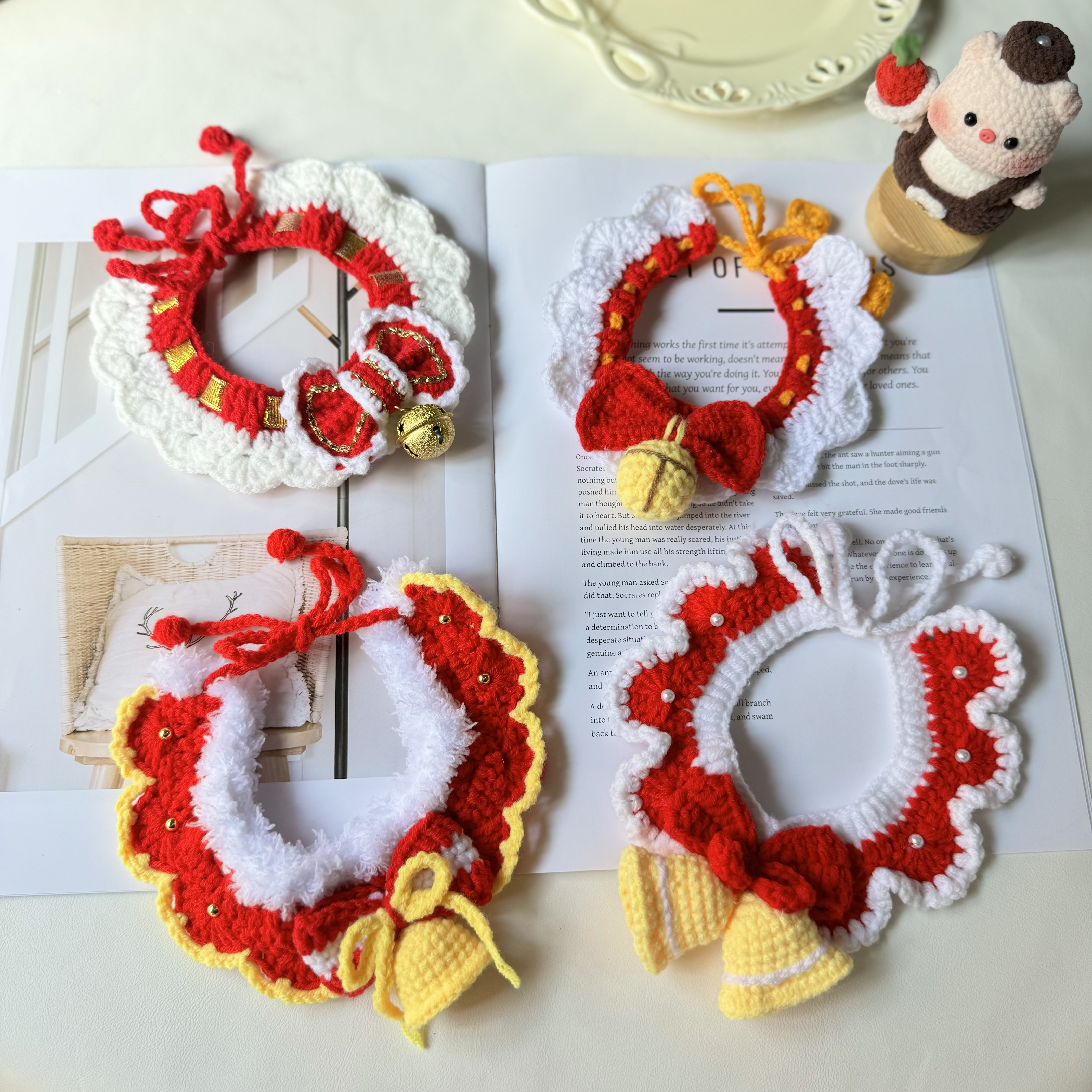 宠物手工编织项圈可爱猫咪狗狗小型犬项链围嘴猫猫服饰猫猫围脖