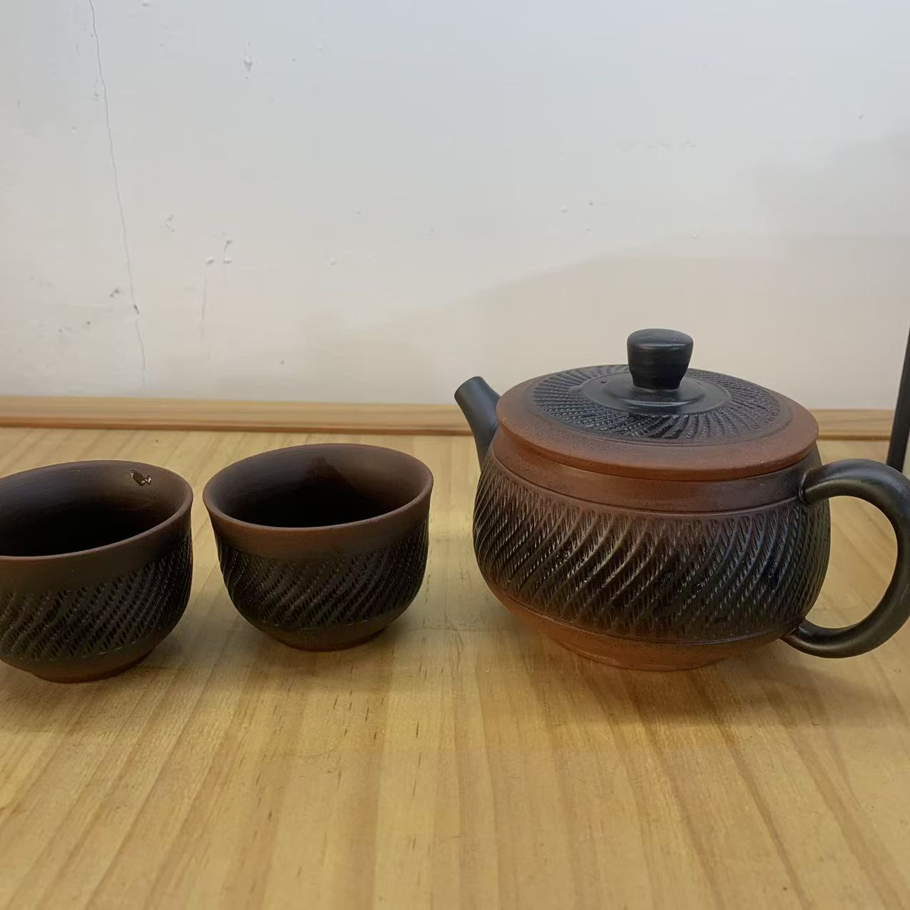 原矿紫砂紫陶跳刀汉瓦一壶两杯