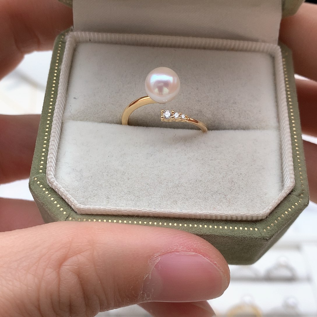 海水珍珠7-7.5mm ak戒指银S925镶嵌