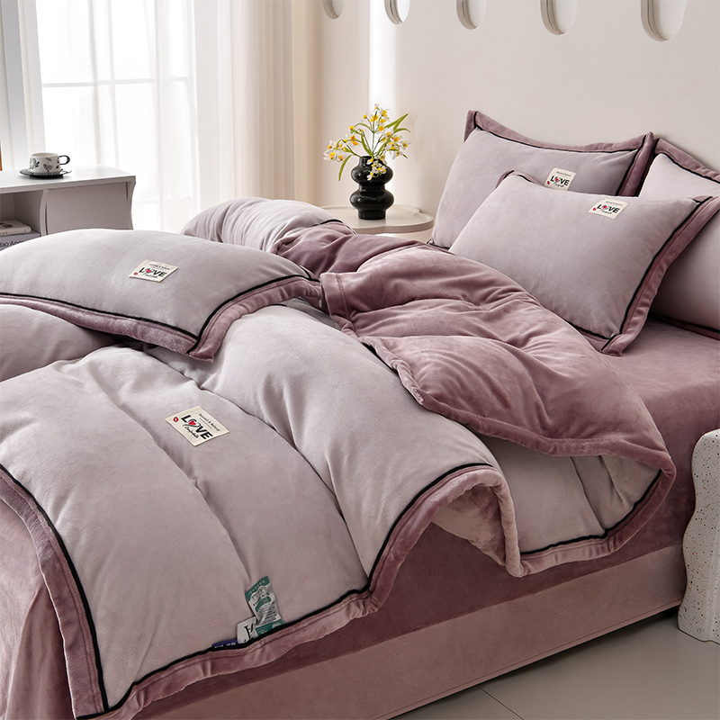 富安娜A类牛奶绒加厚8-9斤双面绒四件套纯色珊瑚绒全消光床上用品