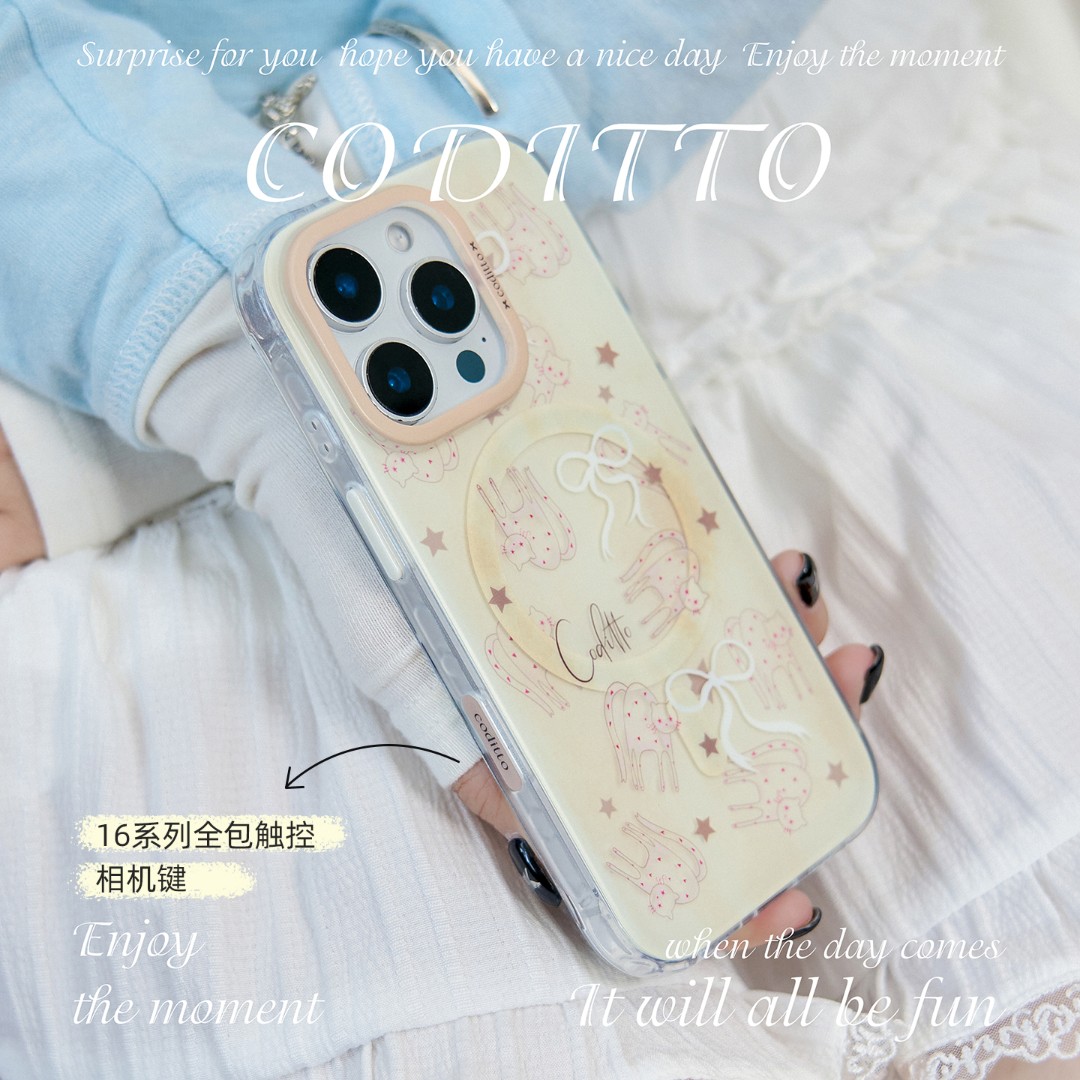coditto咖啡奶猫带相机按键磁吸双层适用iPhone17 16promax手机壳