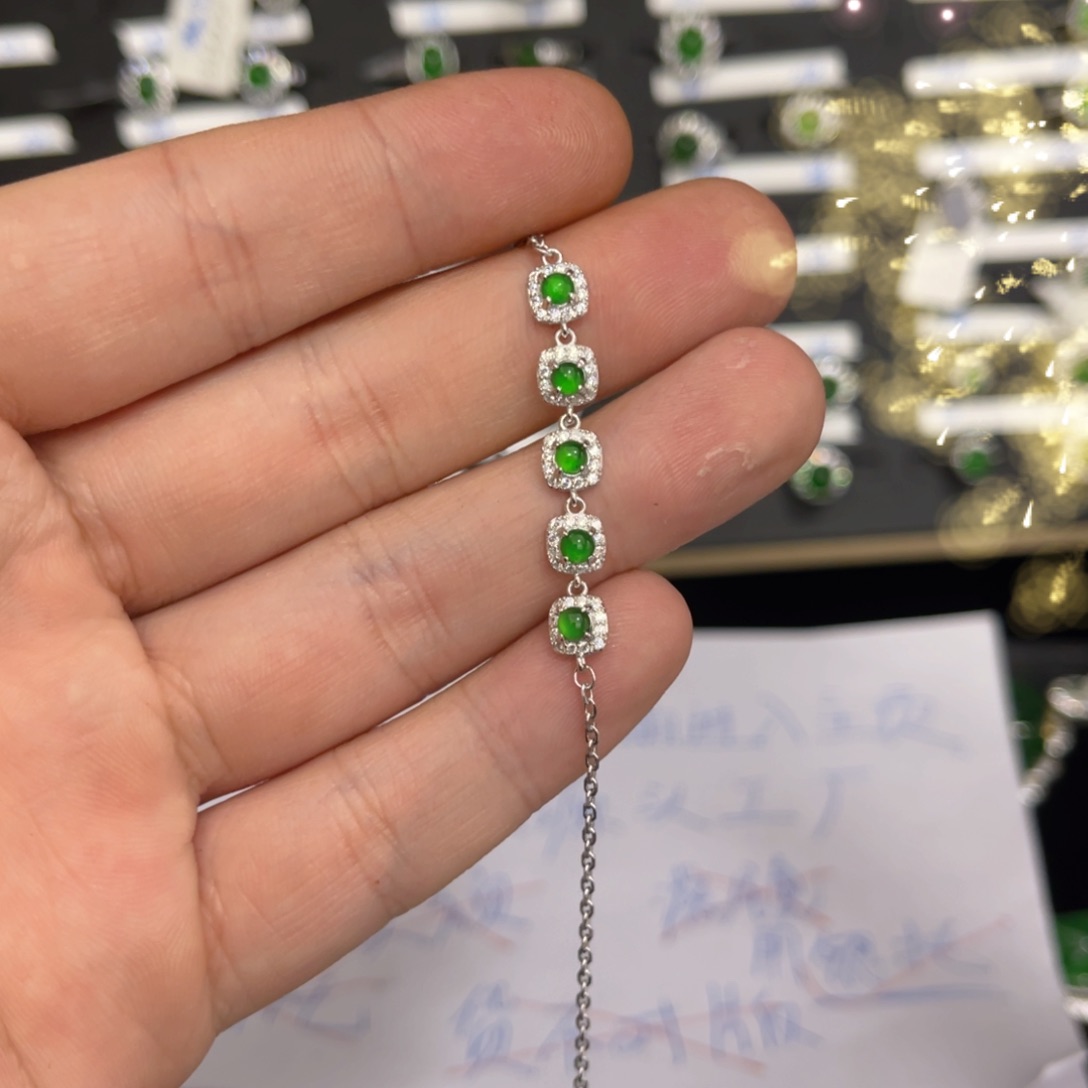 翡翠戒指银S925镶嵌翡翠手链